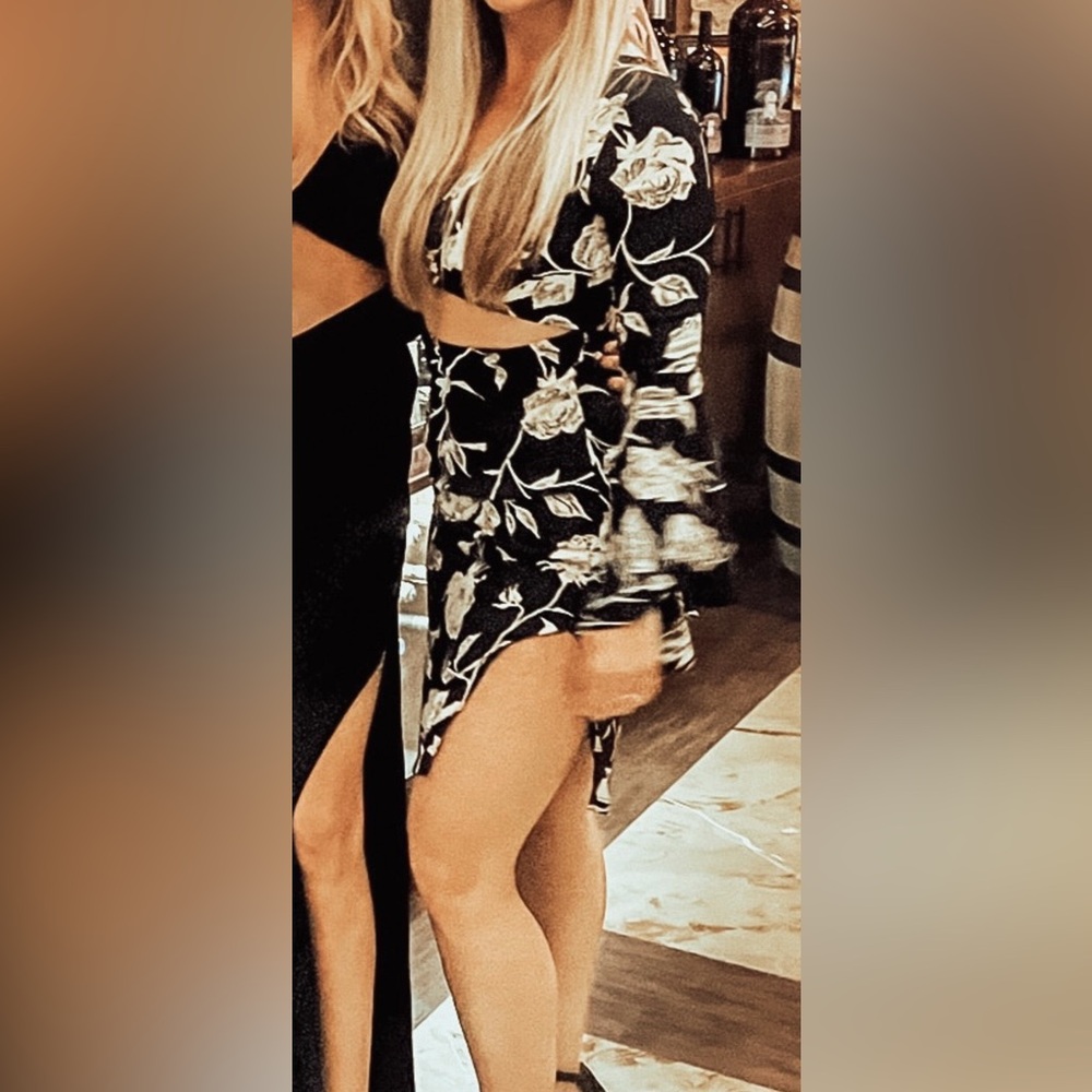 Flynn Skye Dark Navy and White Floral Long Sleeve Dress